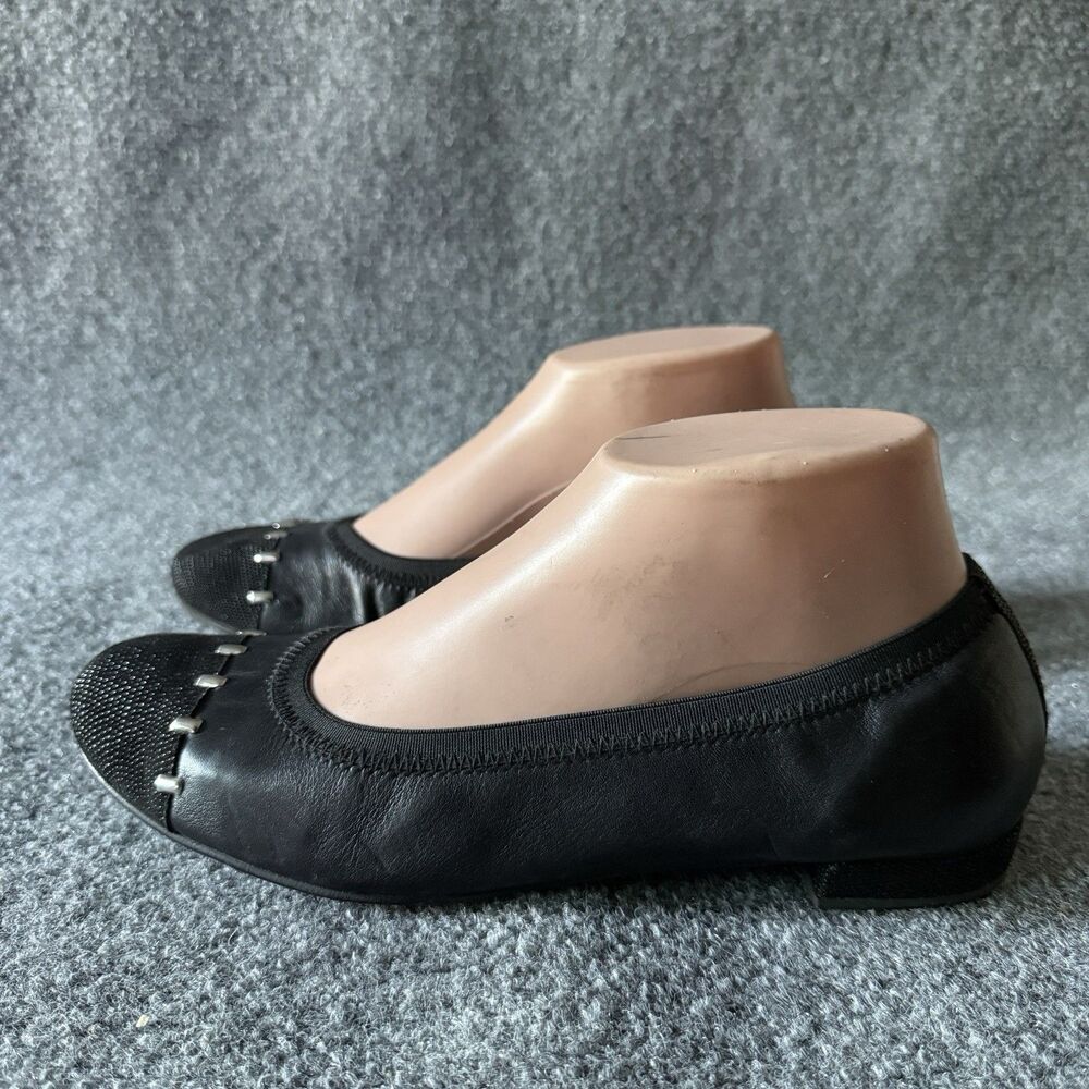 Stuart Weitzman Black Studded Cap Toe Slip-On Ballet Flat Leather Women's 7.5M - Picture 5 of 11